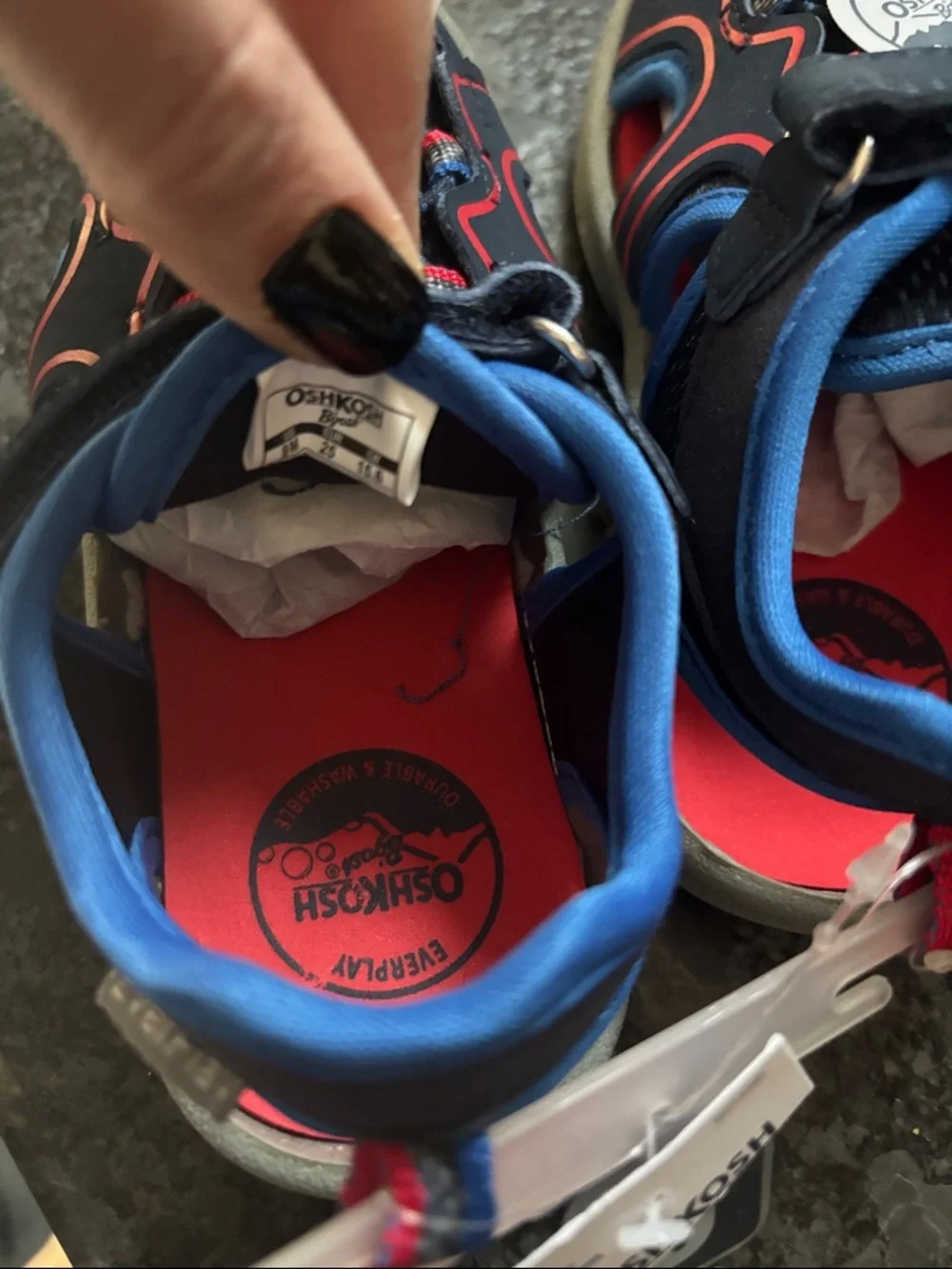 NWT OshKosh B'gosh Navy, Red and Blue Kids Hook-and-Loop Active Sandals
